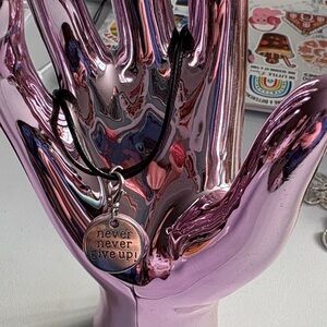 Hand Crafted Never Give Up Black and Silver Necklace